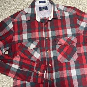 Mens Vintage Red Plaid Flannel Shirt Backpacker Size Medium